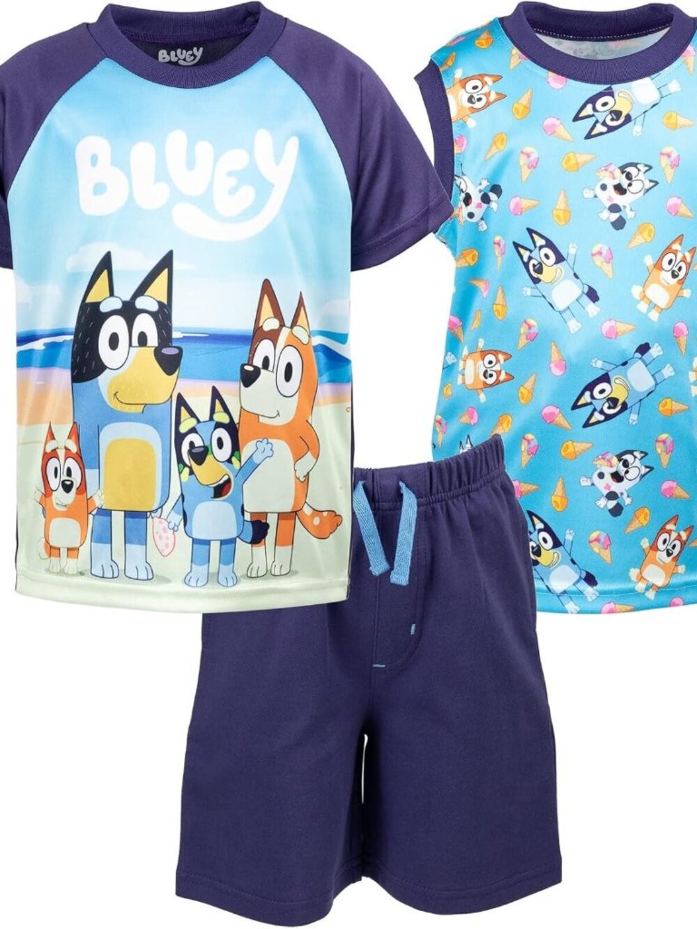 Bluey 3 Piece Outfit Set Boys Size 4T & 5T Tee Tank Top Shorts Bluey Bingo NWT
